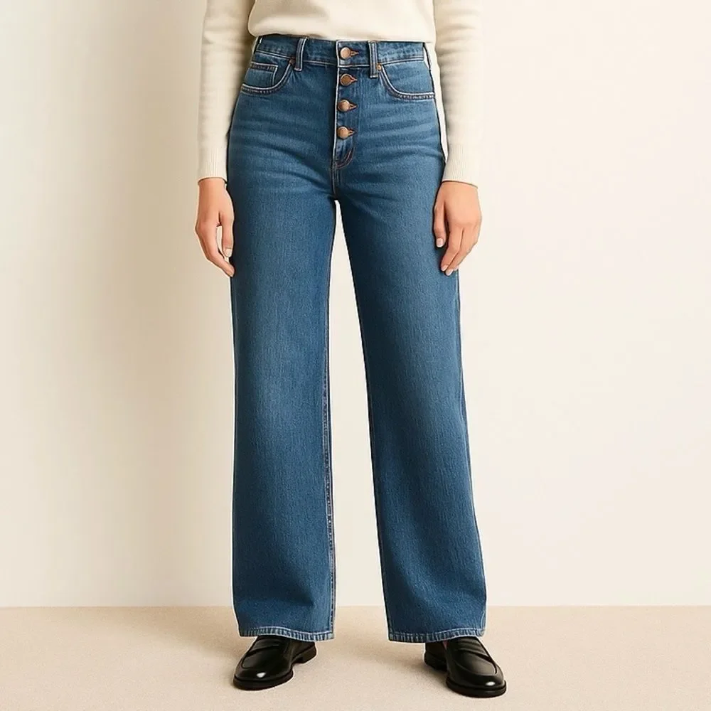 NWT J. Crew Full Length Wide-Leg Jeans Womens Size 30 Button Fly All-Day Stretch